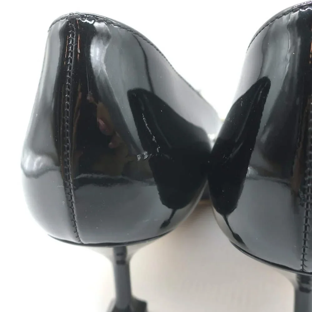 Miu Miu Pearl & Crystal-Embellished Low-Heel Pumps Black Patent Leather Size 38 - Picture 10 of 13